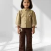 Girls Beige Embroidered Shirt with Brown Cargo Pants Co-Ord Set