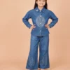 Girls Blue Denim Shirt and Wide-Leg Jeans Co-Ord Set