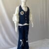 Girls Denim Co-ord Set - 2 Piece Blue and White Colour Block Shirt with Wide Leg Cargo Jeans