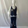 Girls Denim Co-ord Set - 2 Piece Blue and White Colour Block Shirt with Wide Leg Cargo Jeans