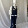 Girls Denim Co-ord Set - 2 Piece Blue and White Colour Block Shirt with Wide Leg Cargo Jeans