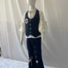 Girls Denim Co-ord Set - 2 Piece Blue and White Colour Block Shirt with Wide Leg Cargo Jeans