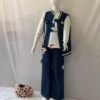 Girls Denim 3 Piece Set - Sleeveless Denim Jacket, White Printed T-Shirt and Wide Leg Cargo Jeans